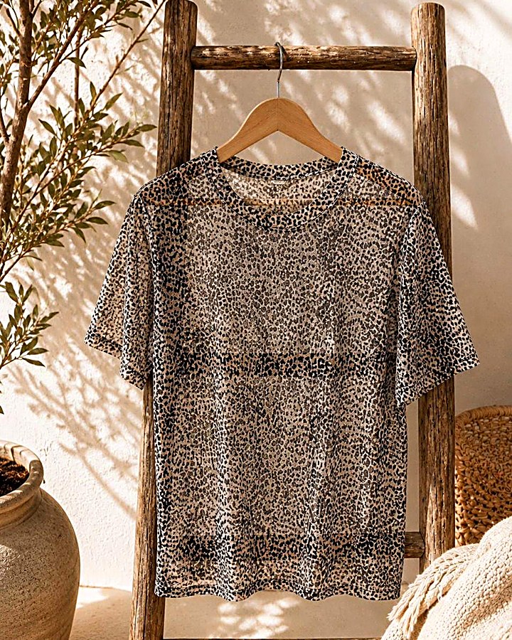 GIOIA Archivio · Animal Print Mesh Top Champagne