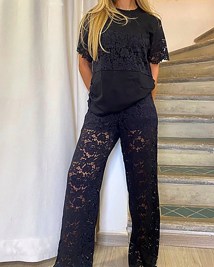 GIOIA Archivio · Lace T-shirt y Lace Pant Negro