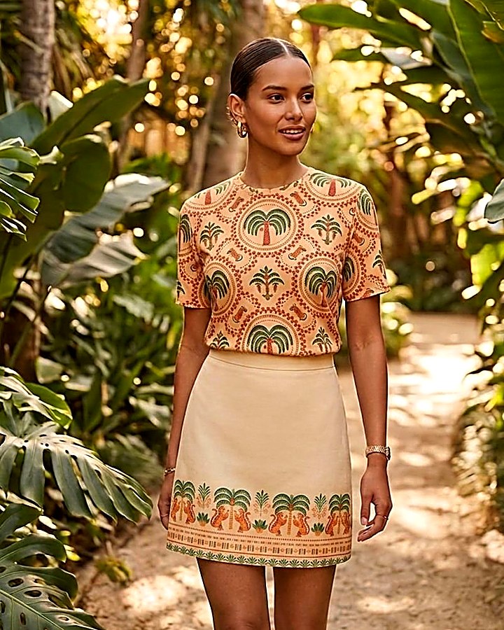 GIOIA Archivio · Tiger Mesh Top & Mini Skirt Set Peach