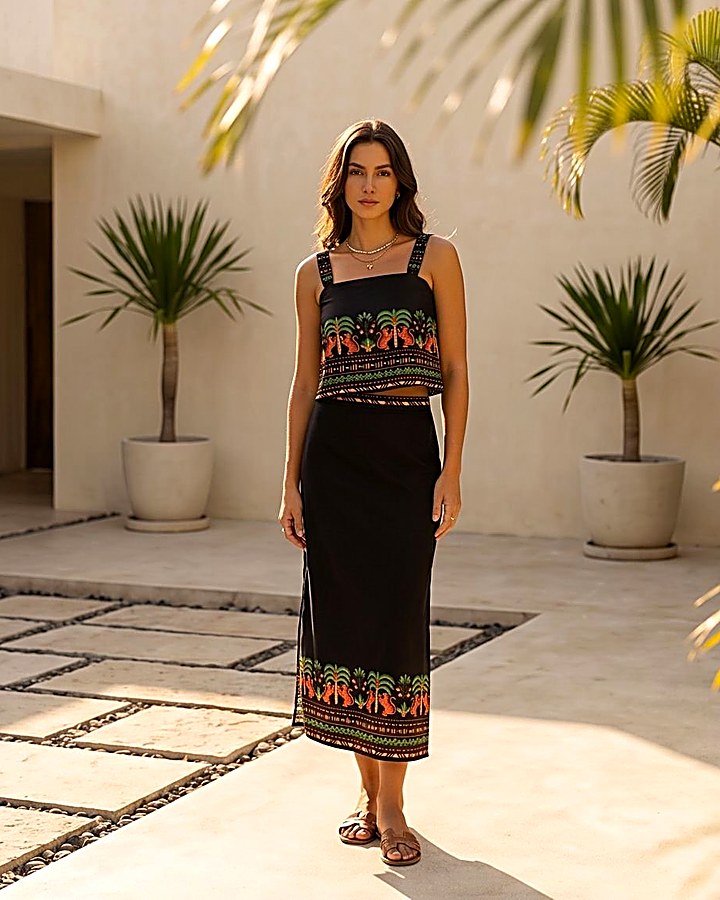 GIOIA Archivio · Tiger Maxi Shirt & Top Set Negro