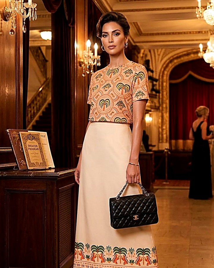 GIOIA Archivio · Tiger Maxi Skirt & Mesh Top Peach